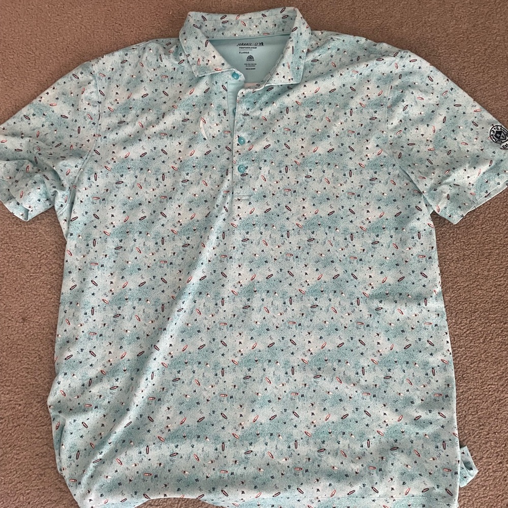 PGA Tour Men's Light Blue Patterned Polo Shirt